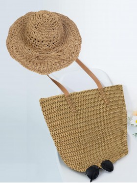 Fashion Weaved Straw Bag & Hat Matching Set (HAT1280-03KAK + BG159801KAK) Fashion Weaved Straw Bag & Hat Matching Set (HAT1280-03KAK + BG159801KAK)